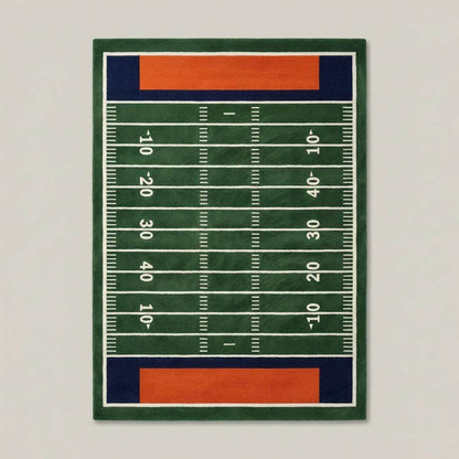 Football field rug styled in a cozy game room with seating and entertainment décor for sports lovers. __etsy:7603680542