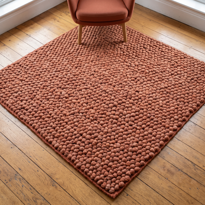 Chunky Wool Rug, Handwoven Pebble Texture Area Rug, Terracotta Rust Carpet, Modern Boho Earthy Decor, Thick Cozy Living Room Floor Rug