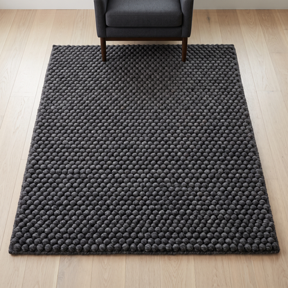Chunky Wool Rug, Handwoven Pebble Texture Area Rug, Charcoal Gray Carpet, Modern Minimalist Scandinavian Decor, Thick Cozy Living Room Floor Rug