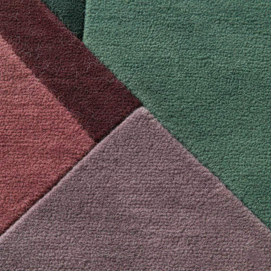Geometric Art Deco Area Rug: Burgundy, Teal & Green Color Blocks