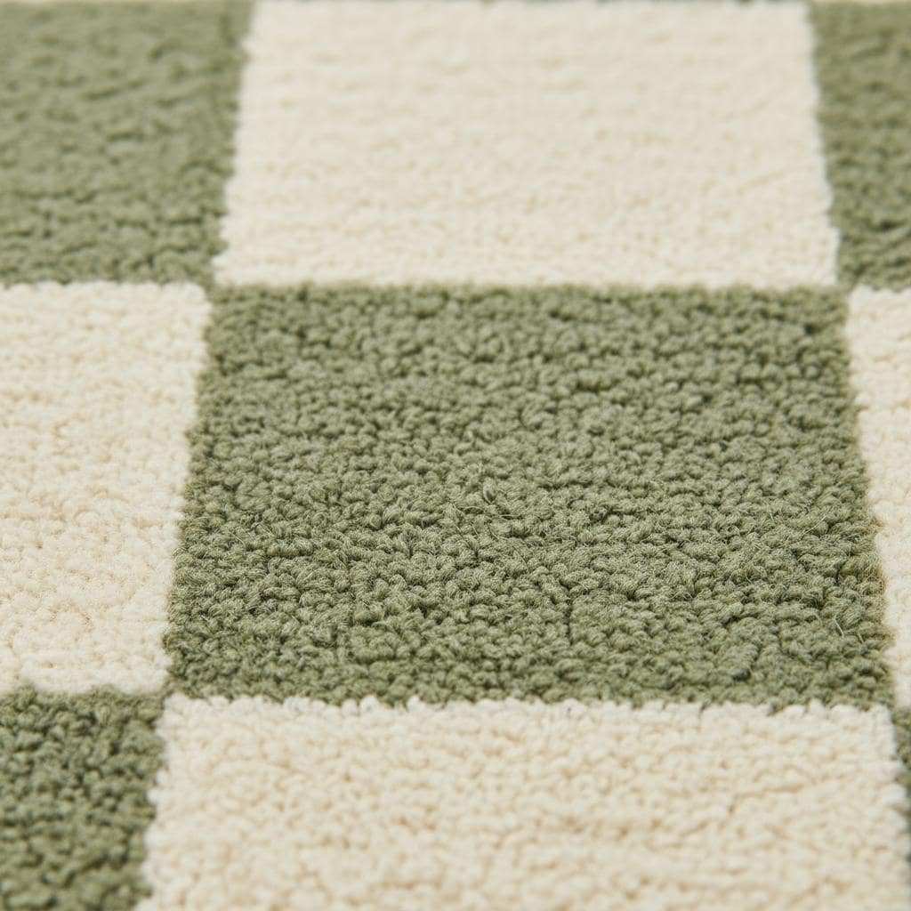Green Checkered Tufted Rug: Modern Plaid Accent Carpet