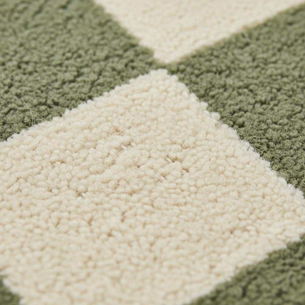 Green Checkered Tufted Rug: Modern Plaid Accent Carpet