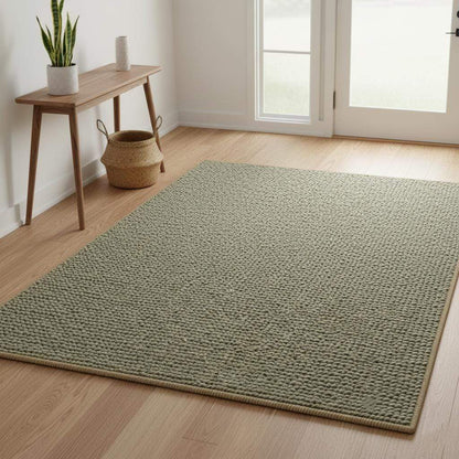 Green Chunky Wool Rug – Handwoven Textured Pebble Carpet