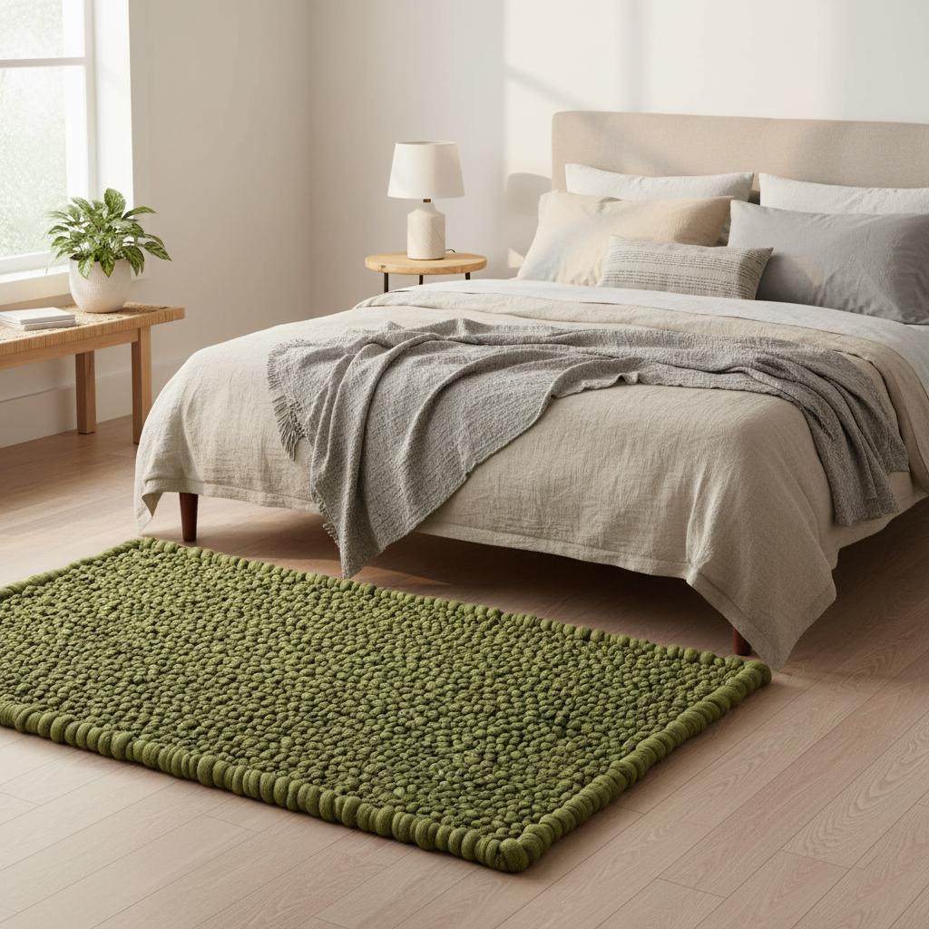 Green Pebble Texture Rug, Chunky Moss Style, Hand-Tufted Carpet, Custom Size