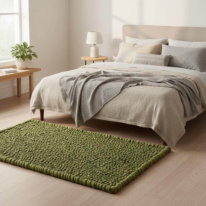 Green Pebble Texture Rug, Chunky Moss Style, Hand-Tufted Carpet, Custom Size