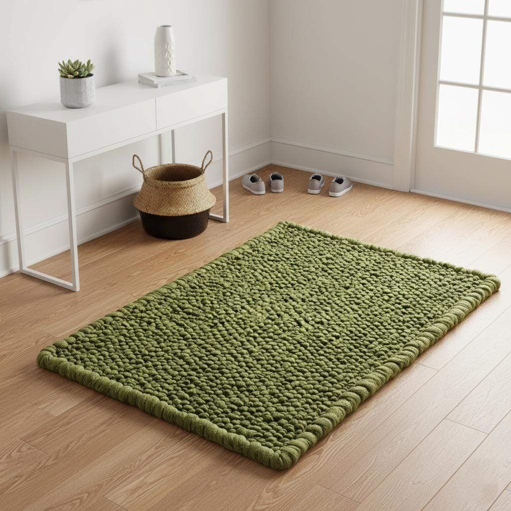 Green Pebble Texture Rug, Chunky Moss Style, Hand-Tufted Carpet, Custom Size