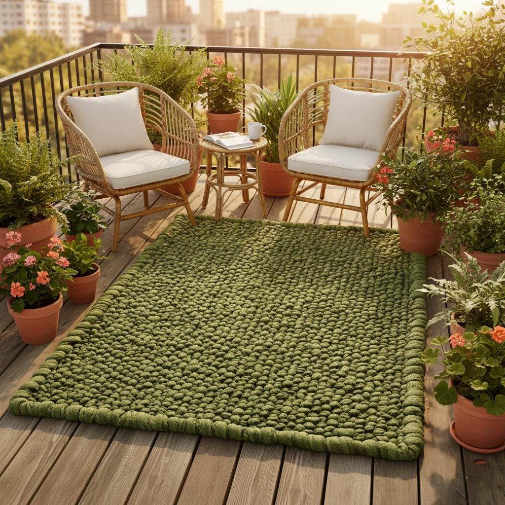 Green Pebble Texture Rug, Chunky Moss Style, Hand-Tufted Carpet, Custom Size