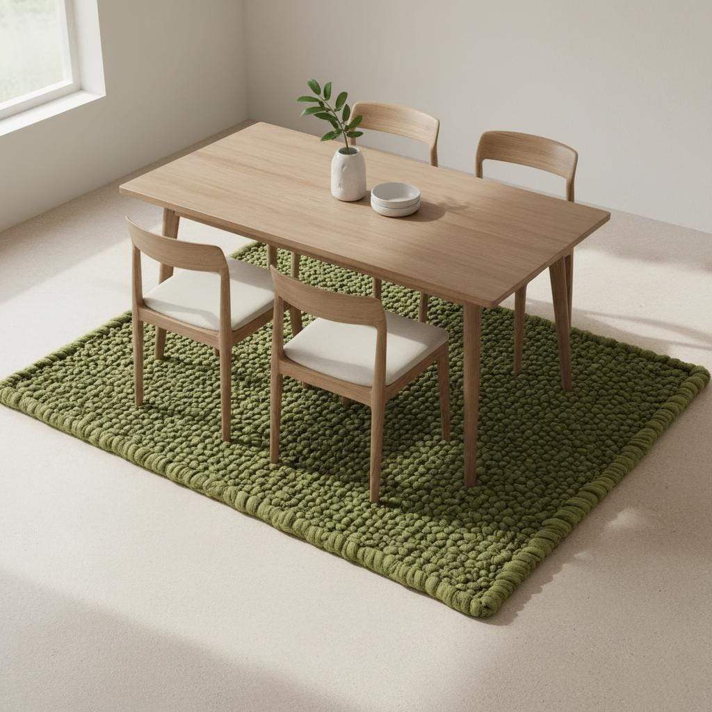 Green Pebble Texture Rug, Chunky Moss Style, Hand-Tufted Carpet, Custom Size