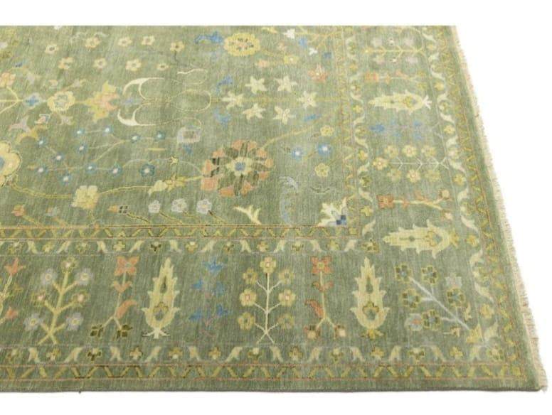 Hand-Knotted Olive Green Wool Rug: Turkish Oushak Area Rug