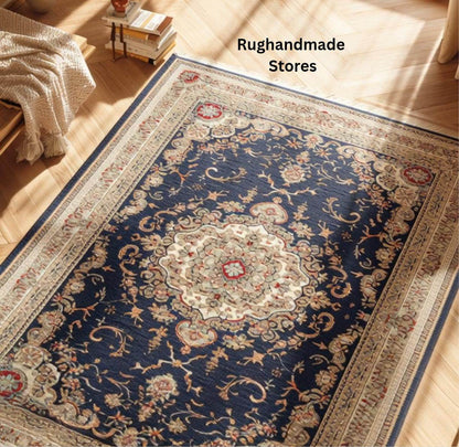 Hand knotted Oushak rug with muted gray floral wool design in traditional Turkish style, ideal for living room and bedroom.