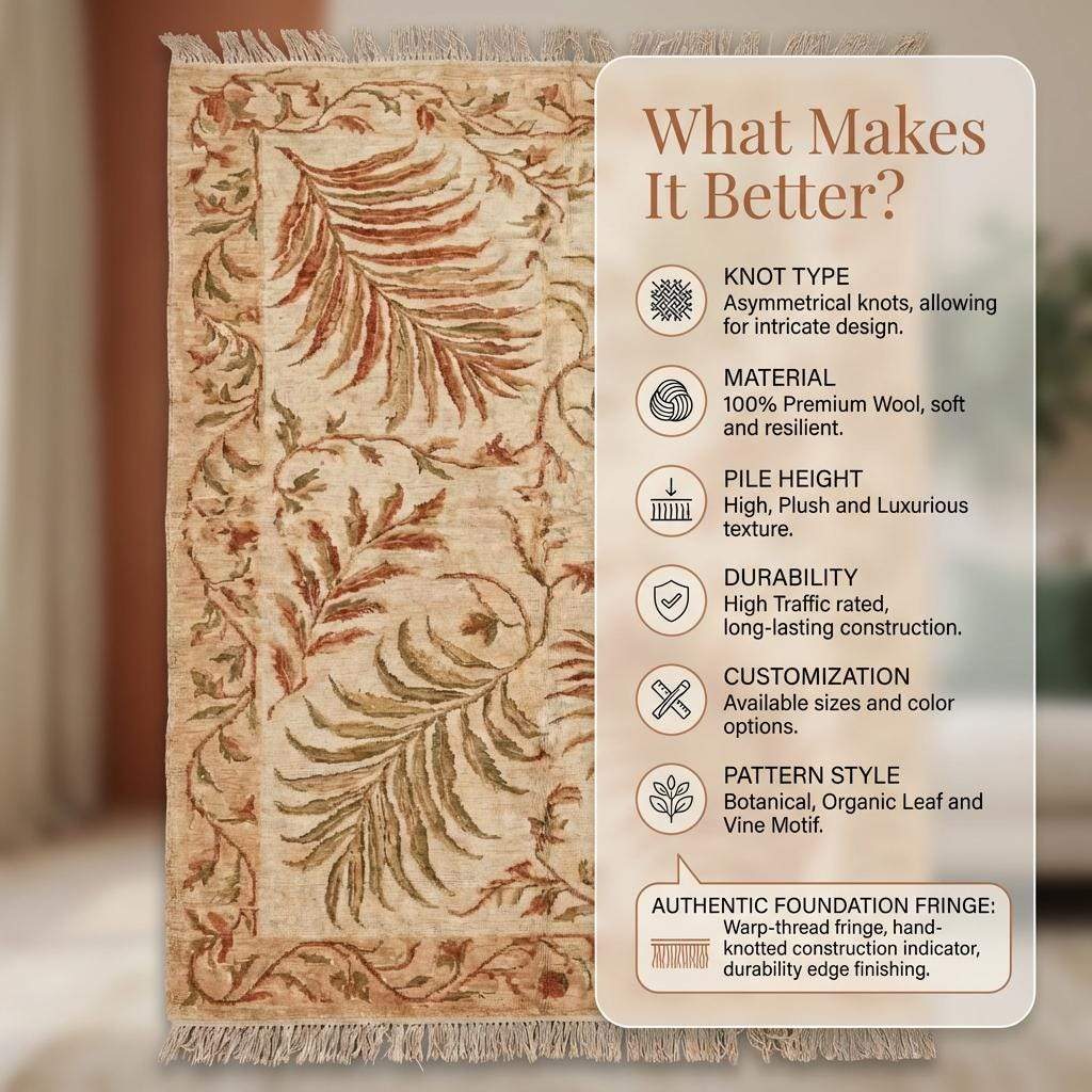 Hand-Knotted Wool Area Rug: Sage Green Oushak Botanical