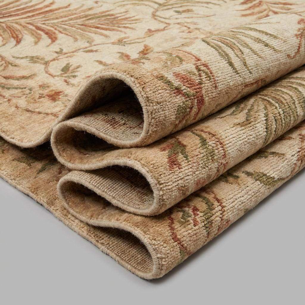 Hand-Knotted Wool Area Rug: Sage Green Oushak Botanical