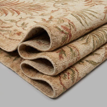 Hand-Knotted Wool Area Rug: Sage Green Oushak Botanical