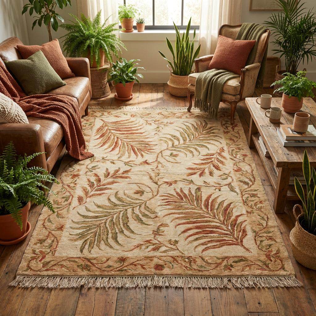 Top-down view of the oversized leaf and vine pattern, highlighting the organic symmetry and artisan craftsmanship.