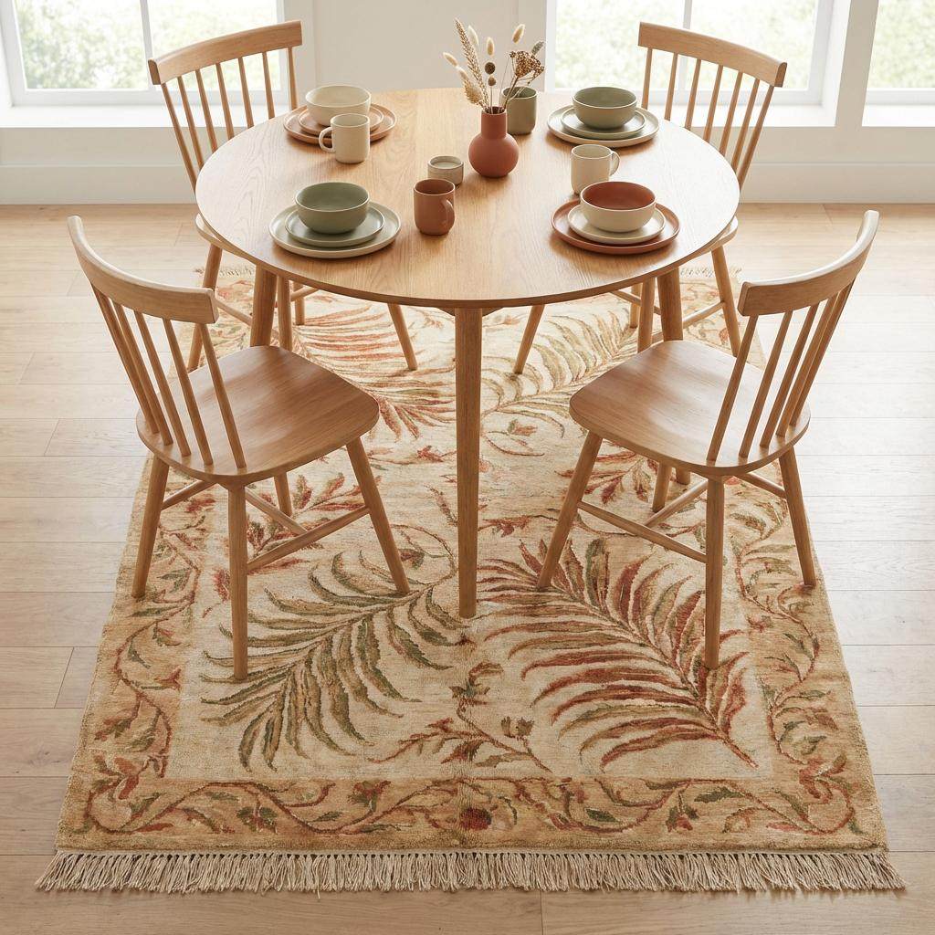 Hand-Knotted Wool Area Rug: Sage Green Oushak Botanical