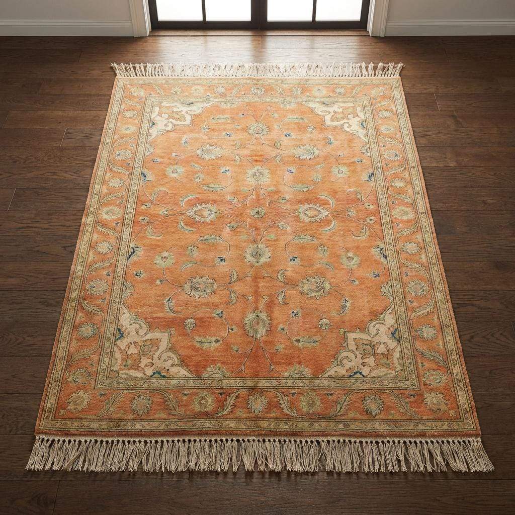 Hand-Knotted Wool Oushak Rug - Terracotta Burnt Orange, Traditional Style