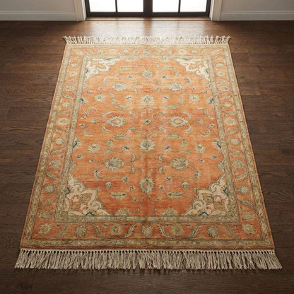 Hand-Knotted Wool Oushak Rug - Terracotta Burnt Orange, Traditional Style