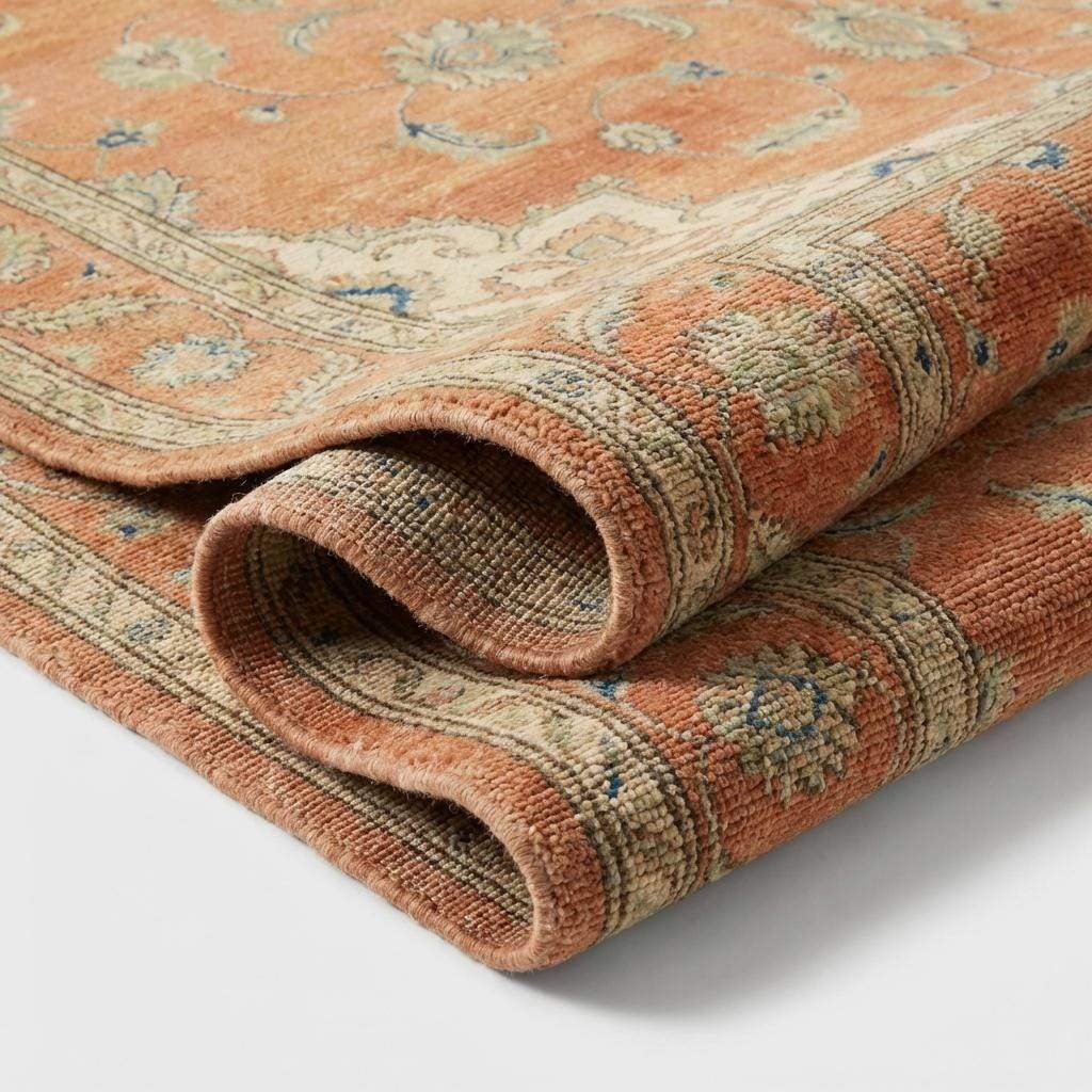 Hand-Knotted Wool Oushak Rug - Terracotta Burnt Orange, Traditional Style