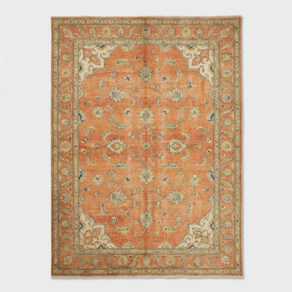 Hand-Knotted Wool Oushak Rug - Terracotta Burnt Orange, Traditional Style