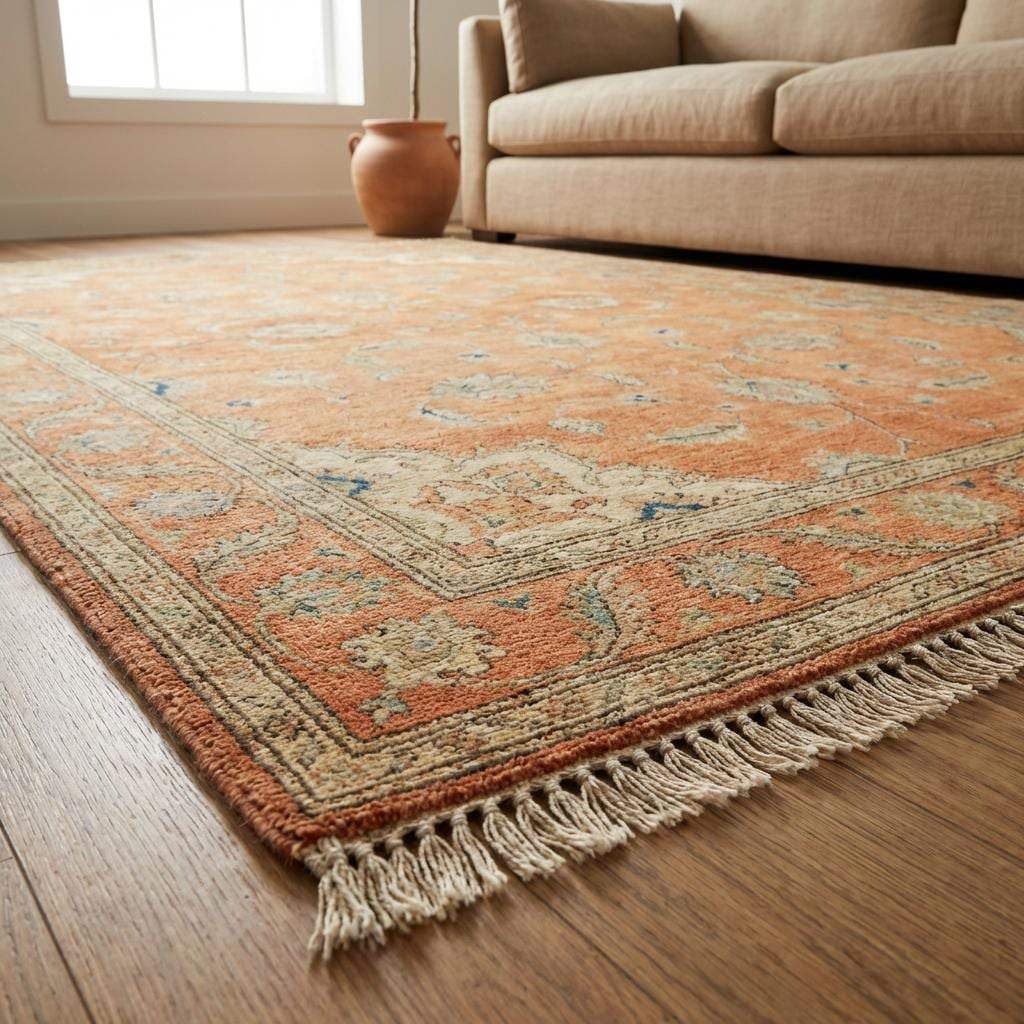 Hand-Knotted Wool Oushak Rug - Terracotta Burnt Orange, Traditional Style