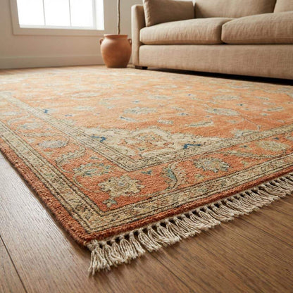 Hand-Knotted Wool Oushak Rug - Terracotta Burnt Orange, Traditional Style