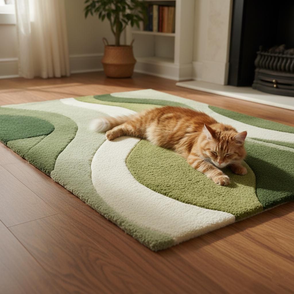 Hand-Tufted Moss Green Wave Rug: Organic Textured Carpet