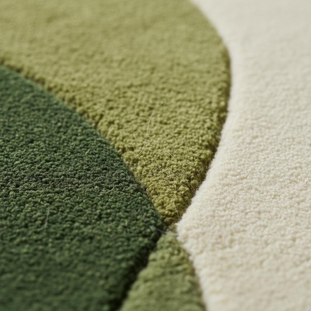 Hand-Tufted Moss Green Wave Rug: Organic Textured Carpet