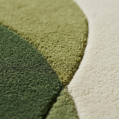Hand-Tufted Moss Green Wave Rug: Organic Textured Carpet