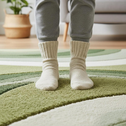Hand-Tufted Moss Green Wave Rug: Organic Textured Carpet
