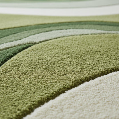 Hand-Tufted Moss Green Wave Rug: Organic Textured Carpet