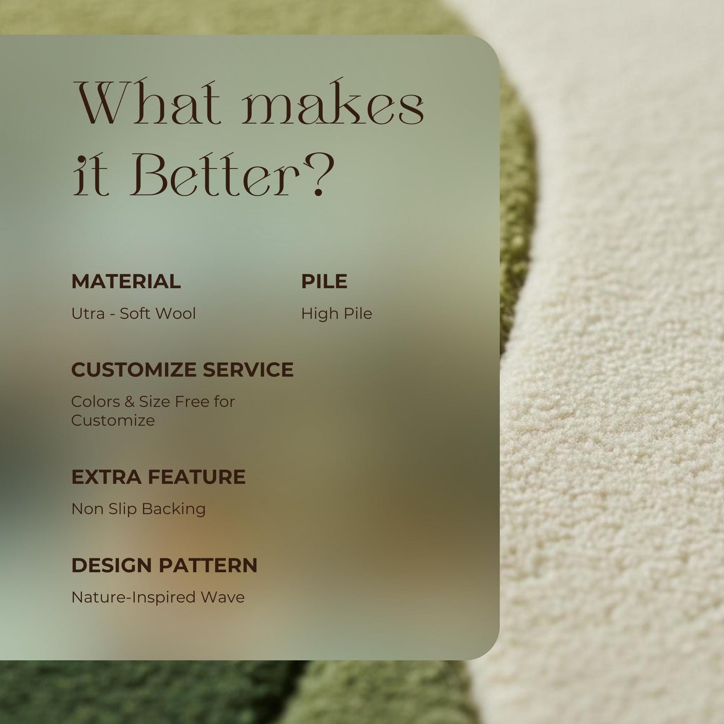 Hand-Tufted Moss Green Wave Rug: Organic Textured Carpet