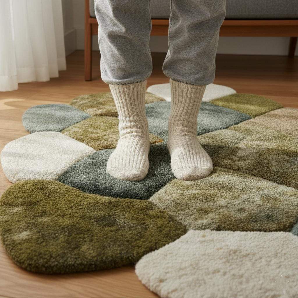 Hand-Tufted Pebble Rug: Organic Moss Shag, Biophilic Earth Tones Teppich