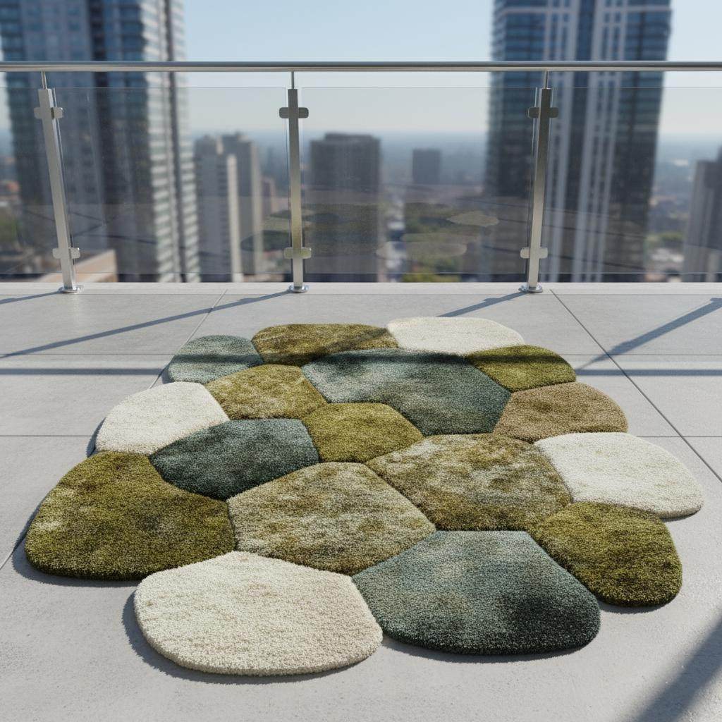 Hand-Tufted Pebble Rug: Organic Moss Shag, Biophilic Earth Tones Teppich
