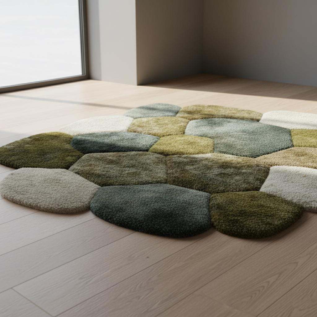 Hand-Tufted Pebble Rug: Organic Moss Shag, Biophilic Earth Tones Teppich