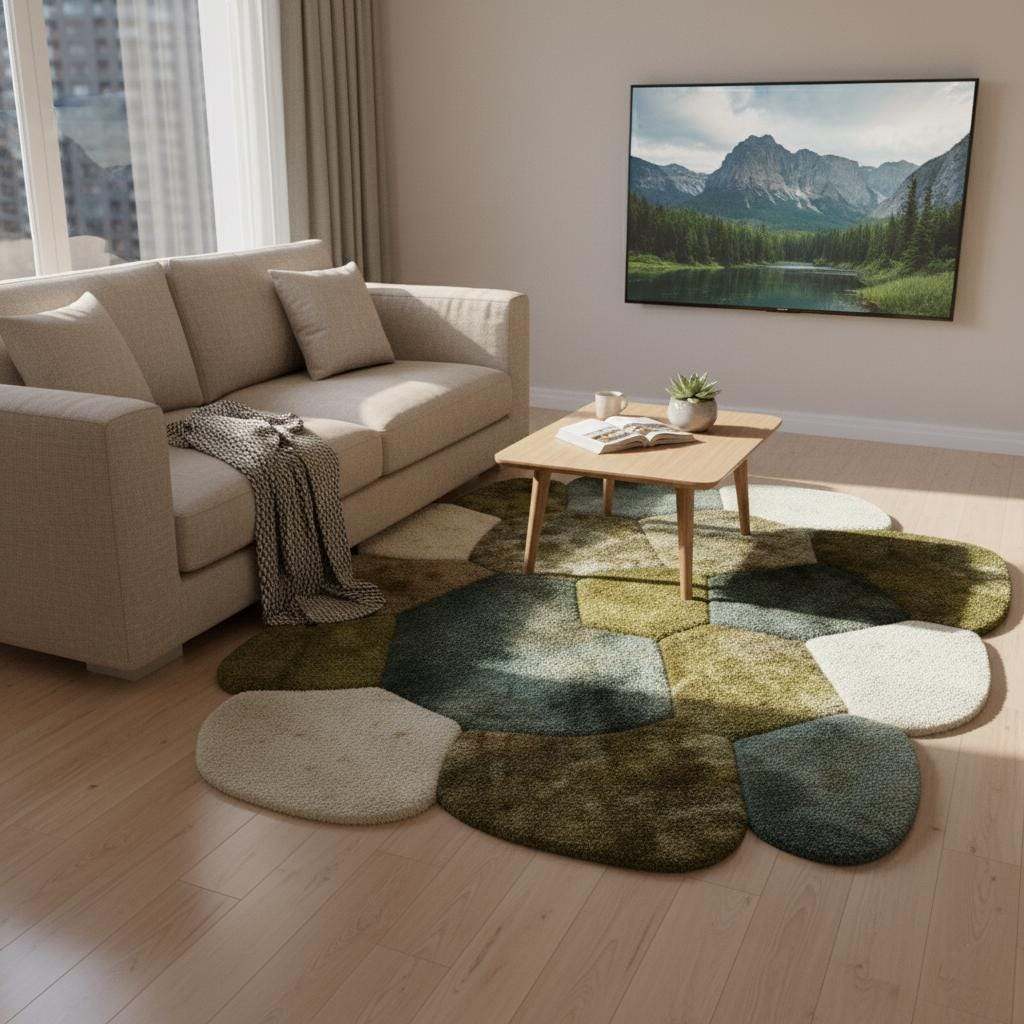 Hand-Tufted Pebble Rug: Organic Moss Shag, Biophilic Earth Tones Teppich