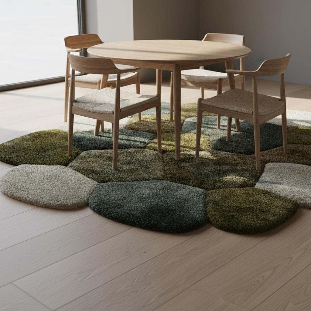 Hand-Tufted Pebble Rug: Organic Moss Shag, Biophilic Earth Tones Teppich