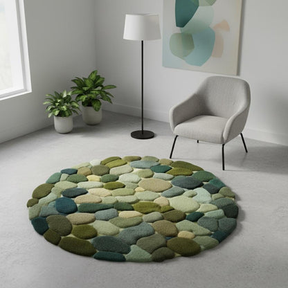 Hand Tufted Round Pebble Texture Rug • Green Teal Wool Accent Rug • Home Décor Modern Mid-Century Carpet Teppich • Handmade Area Rugs & Rug
