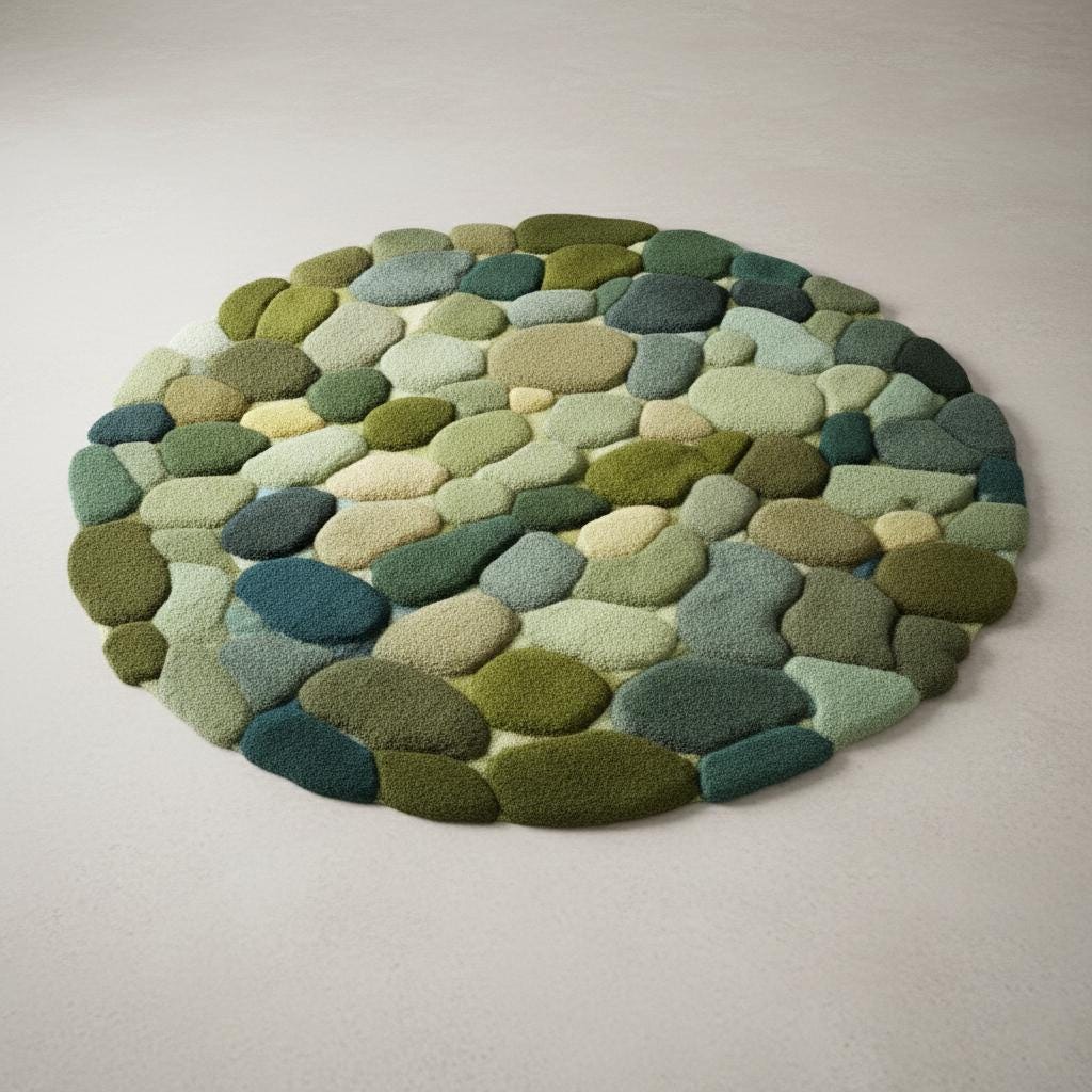Hand Tufted Round Pebble Texture Rug • Green Teal Wool Accent Rug • Home Décor Modern Mid-Century Carpet Teppich • Handmade Area Rugs & Rug