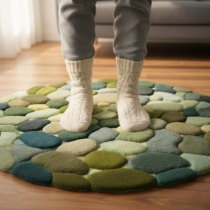 Hand Tufted Round Pebble Texture Rug • Green Teal Wool Accent Rug • Home Décor Modern Mid-Century Carpet Teppich • Handmade Area Rugs & Rug