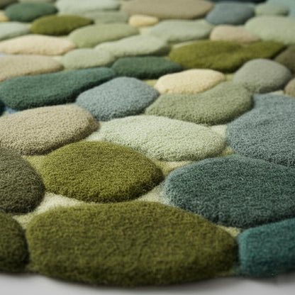 Hand Tufted Round Pebble Texture Rug • Green Teal Wool Accent Rug • Home Décor Modern Mid-Century Carpet Teppich • Handmade Area Rugs & Rug