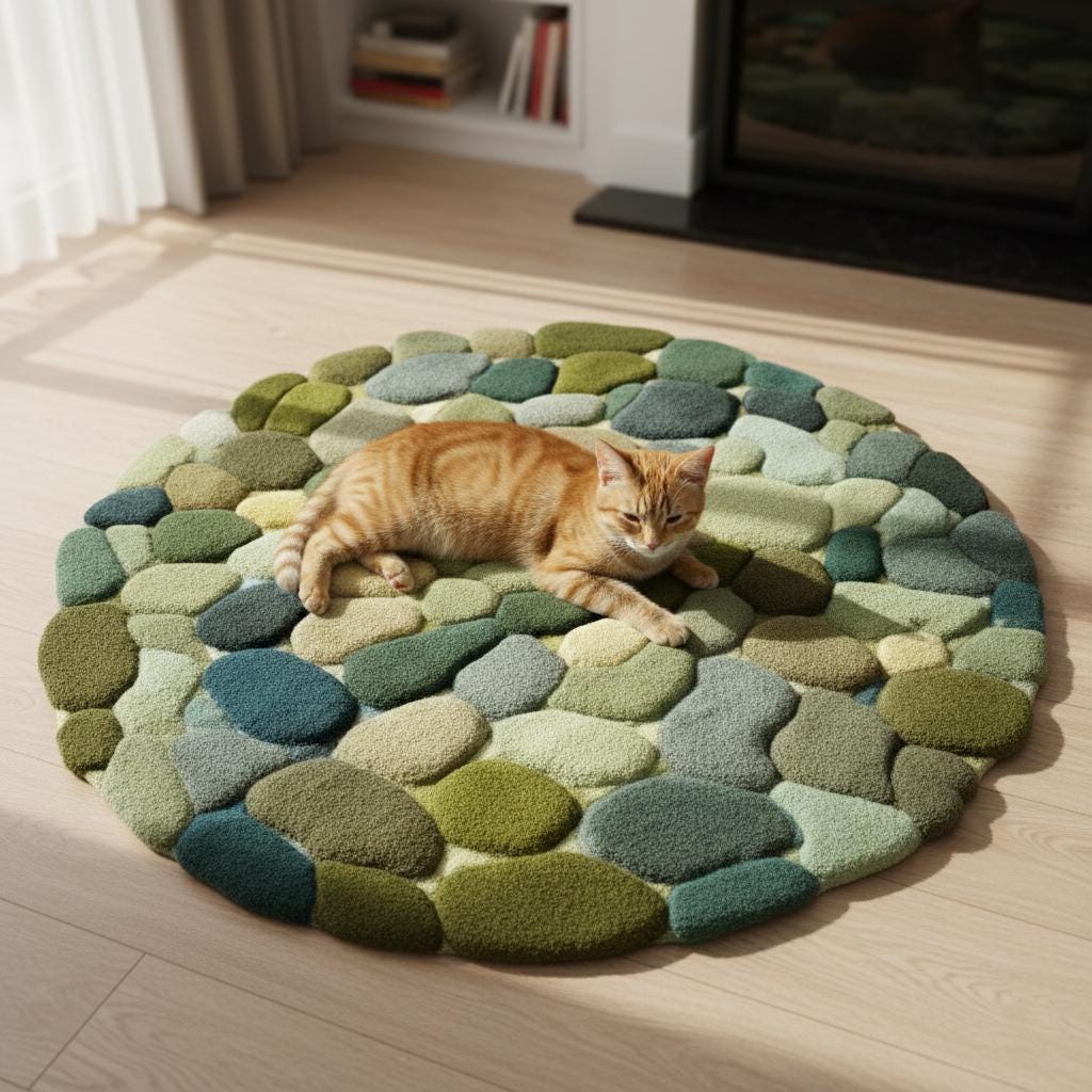 Hand Tufted Round Pebble Texture Rug • Green Teal Wool Accent Rug • Home Décor Modern Mid-Century Carpet Teppich • Handmade Area Rugs & Rug