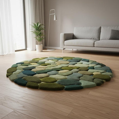 Hand Tufted Round Pebble Texture Rug • Green Teal Wool Accent Rug • Home Décor Modern Mid-Century Carpet Teppich • Handmade Area Rugs & Rug