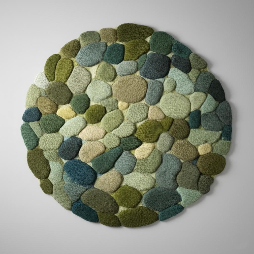 Hand Tufted Round Pebble Texture Rug • Green Teal Wool Accent Rug • Home Décor Modern Mid-Century Carpet Teppich • Handmade Area Rugs & Rug