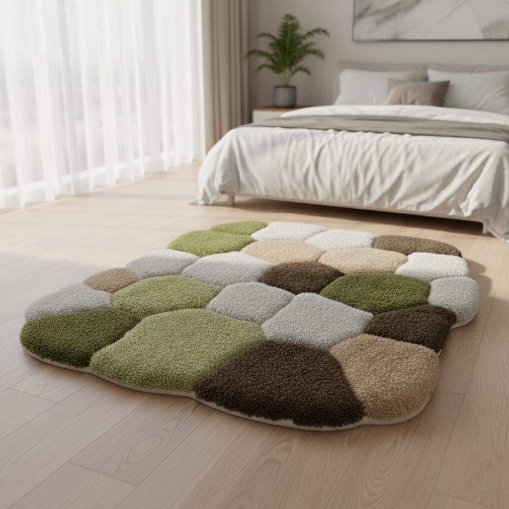 Hand-Tufted Wool Area Rug: Irregular Earth Tones Sculpted Carpet Teppich