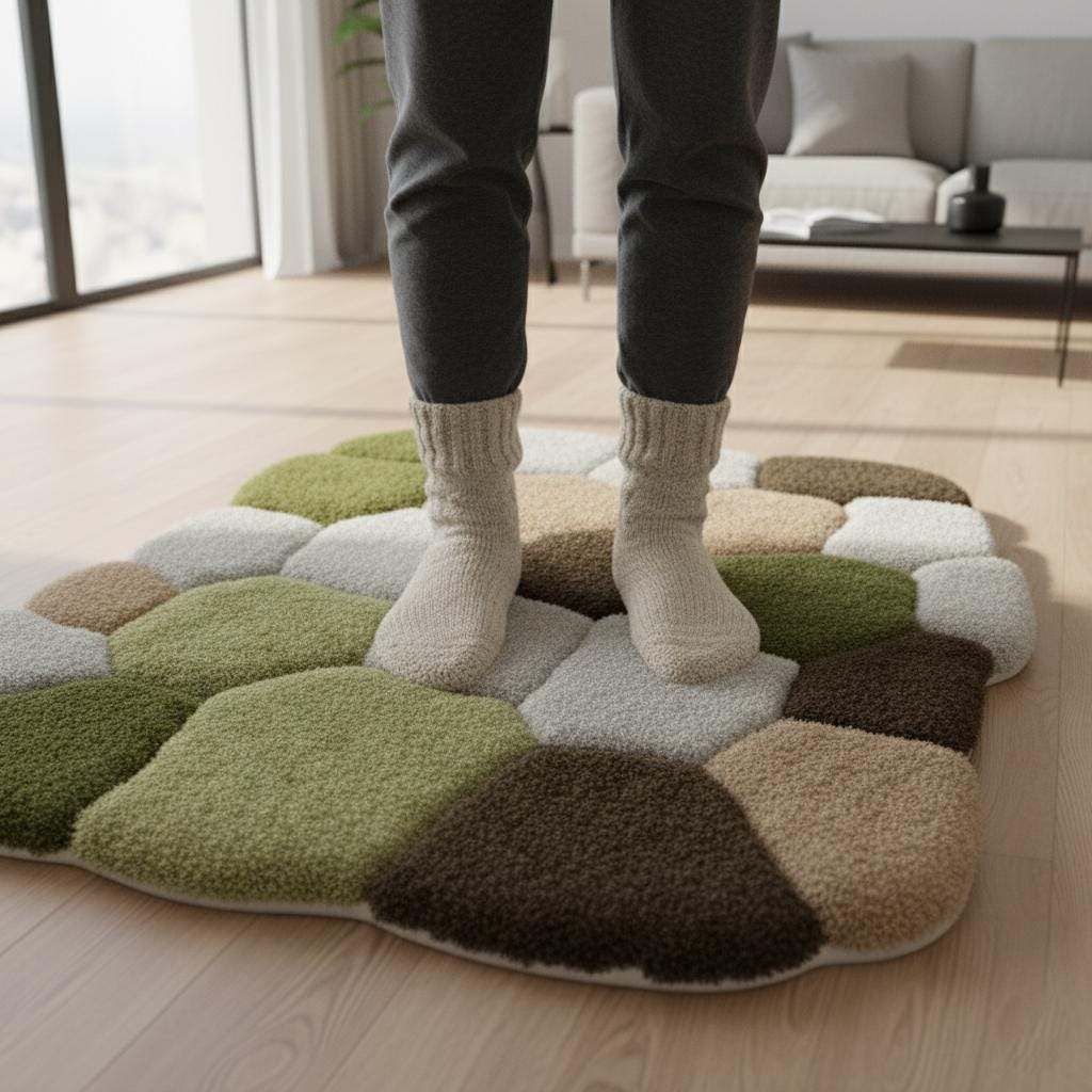Hand-Tufted Wool Area Rug: Irregular Earth Tones Sculpted Carpet Teppich