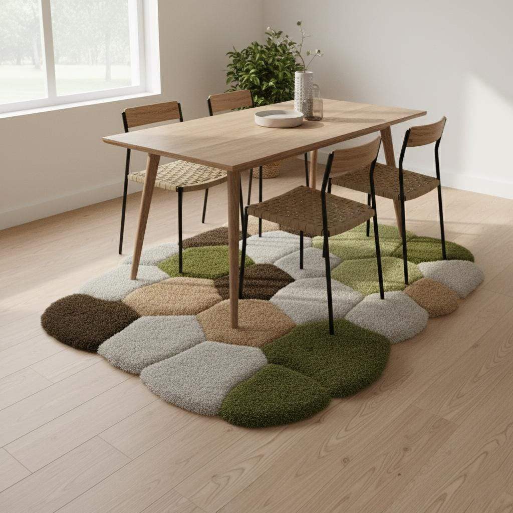 Hand-Tufted Wool Area Rug: Irregular Earth Tones Sculpted Carpet Teppich