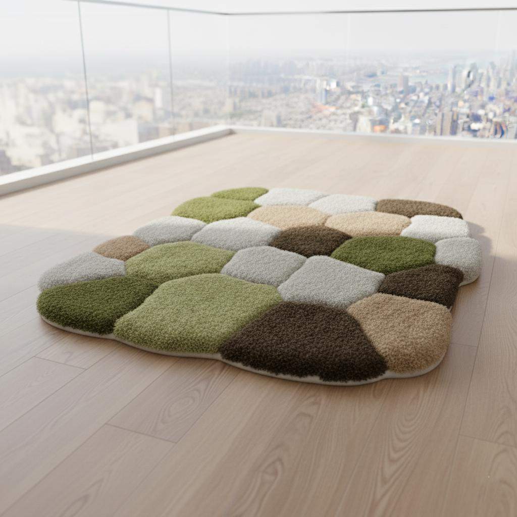Hand-Tufted Wool Area Rug: Irregular Earth Tones Sculpted Carpet Teppich