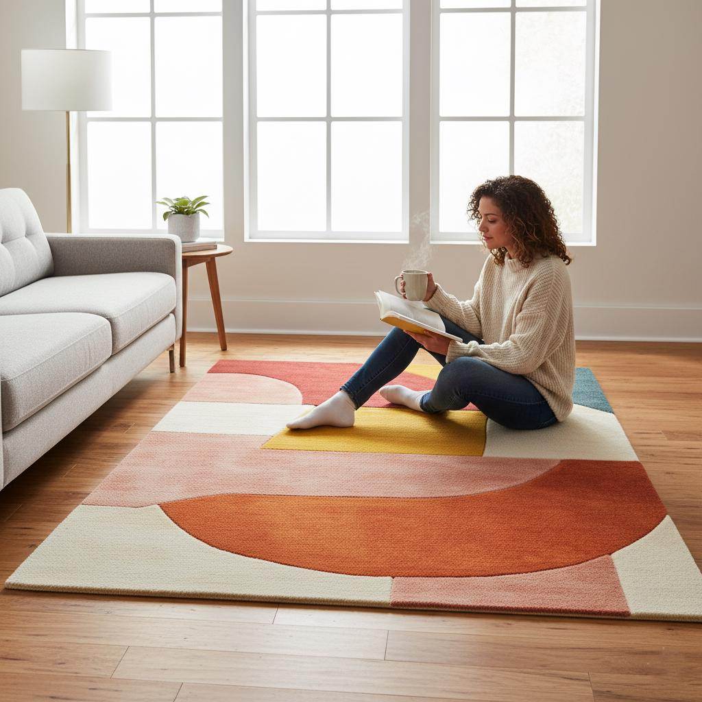 Hand-Tufted Wool Area Rug: Modern Abstract Organic Shapes Teppich