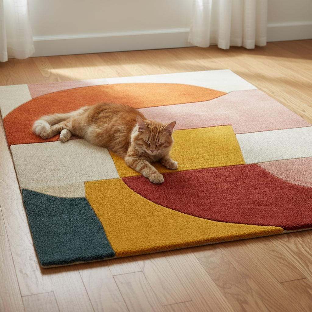 Hand-Tufted Wool Area Rug: Modern Abstract Organic Shapes Teppich