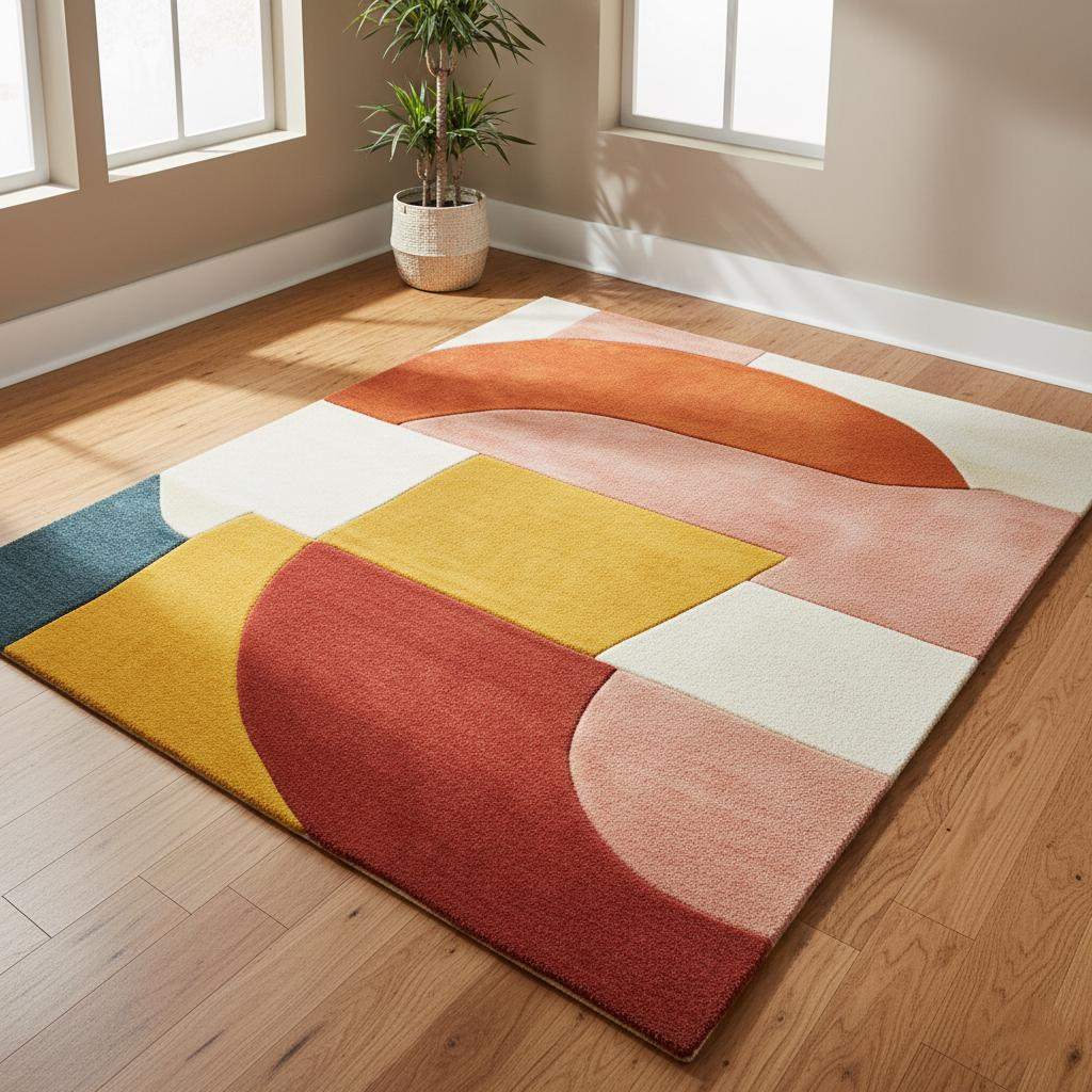 Hand-Tufted Wool Area Rug: Modern Abstract Organic Shapes Teppich